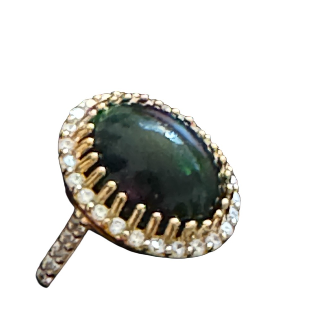 4.2 Carats Black Genuine Opal 14 Carat Gold over Sterling Silver White Topaz